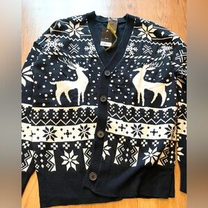 Women's Christmas Cardigans oversized Sweater Ribbed Kint Open Front Size S